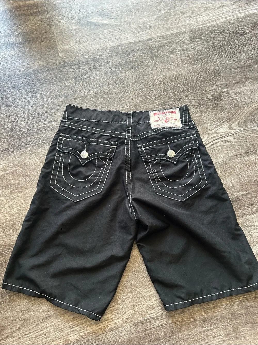 True Religion Black Shorts with Red and Blue Logo Patch